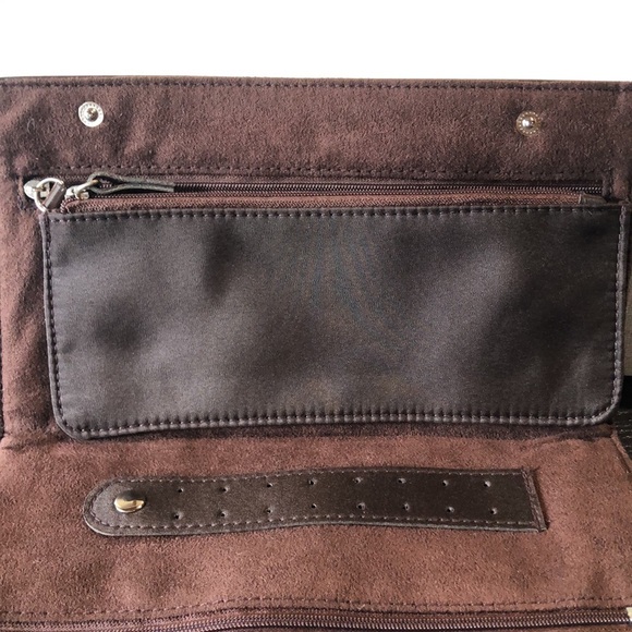 Roberto Coin jewelry travel case many zipper pockets dark brown 9x5 - Picture 4 of 7